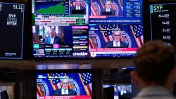 A bank of television screens on the floor of the New York Stock Exchange shows Federal Reserve Chairman Jerome Powell on July 31.