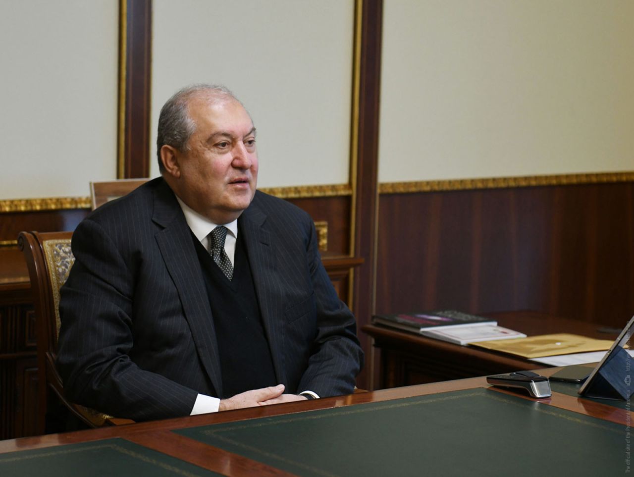 Armenian President Armen Sarkissian attends a meeting in March 2020.