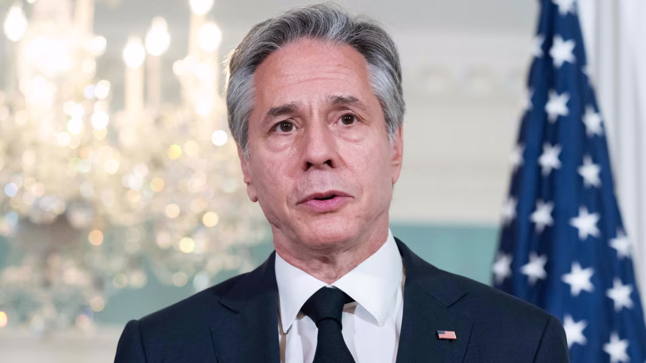 US Secretary of State Antony Blinken meets with Bahraini Foreign Minister Abdullatif bin Rashid al-Zayani, not pictured, at the Department of State in Washington, DC, on July 20, 2023.