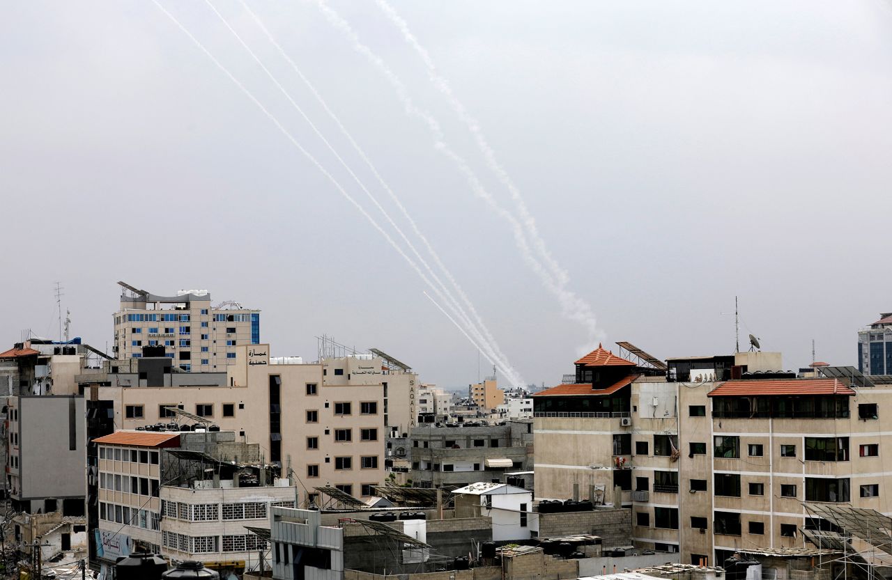 Rockets are fired from Gaza toward?Israel on October 9.