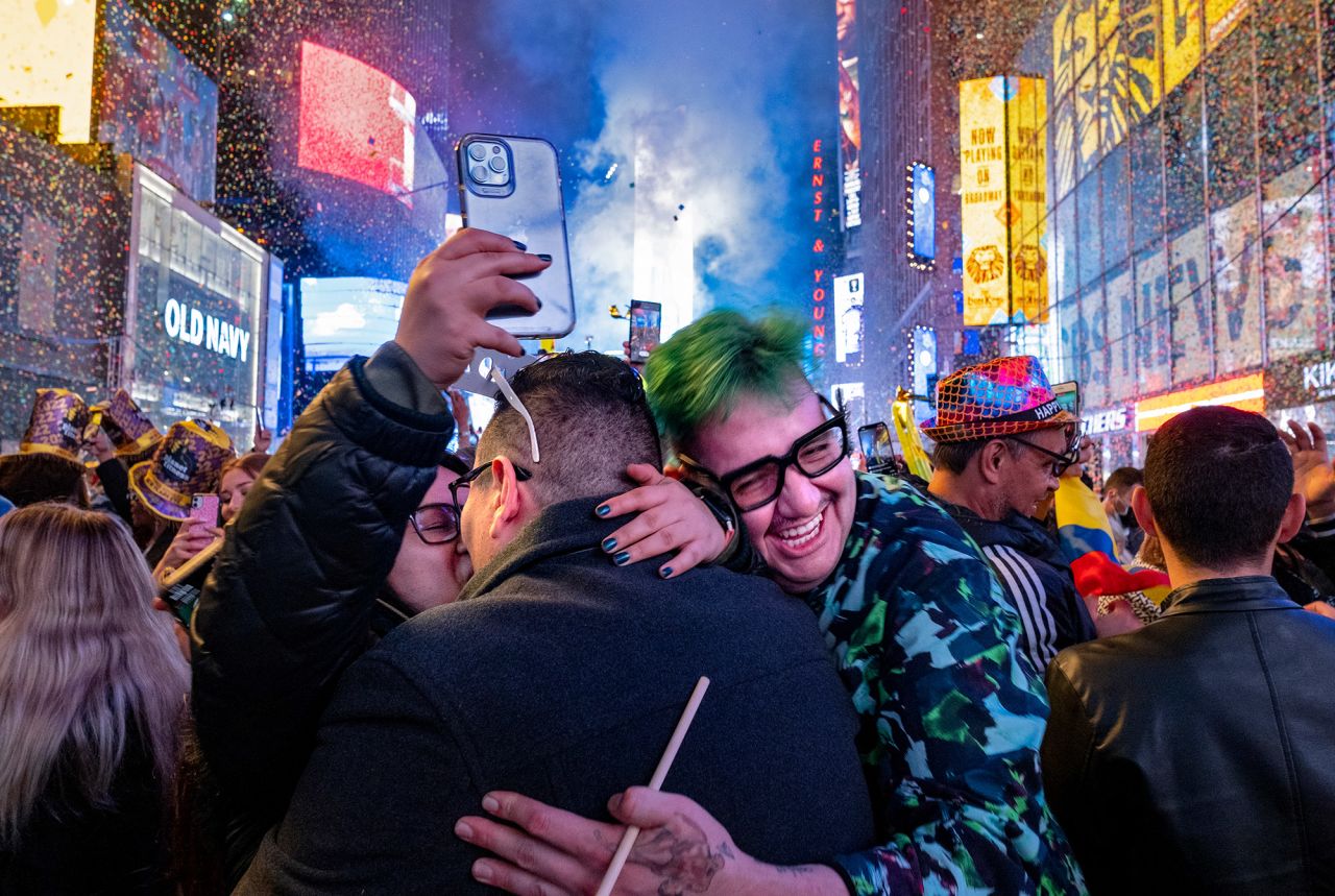 Revelers celebrate in New York's Times Square.