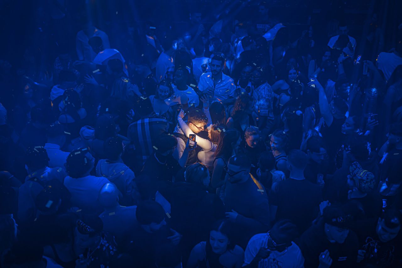 Clubgoers celebrate in Lausanne, Switzerland.