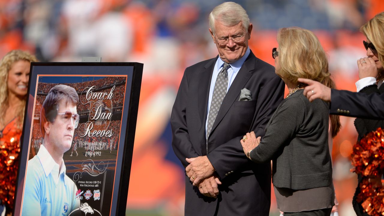 Former Bronco head coach Dan Reeves is inducted into the Broncos Ring of Fame at Sports Authority Field at Mile High in Denver on September 14, 2014.