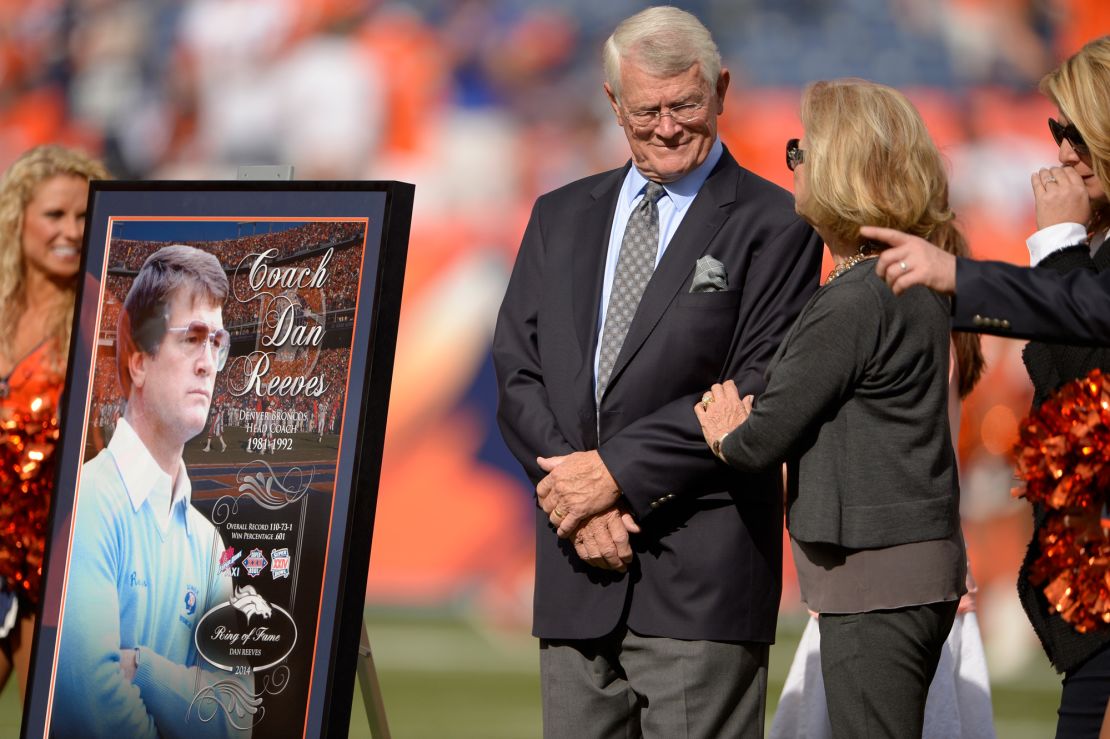 Former Bronco head coach Dan Reeves is inducted into the Broncos Ring of Fame at Sports Authority Field at Mile High in Denver on September 14, 2014.