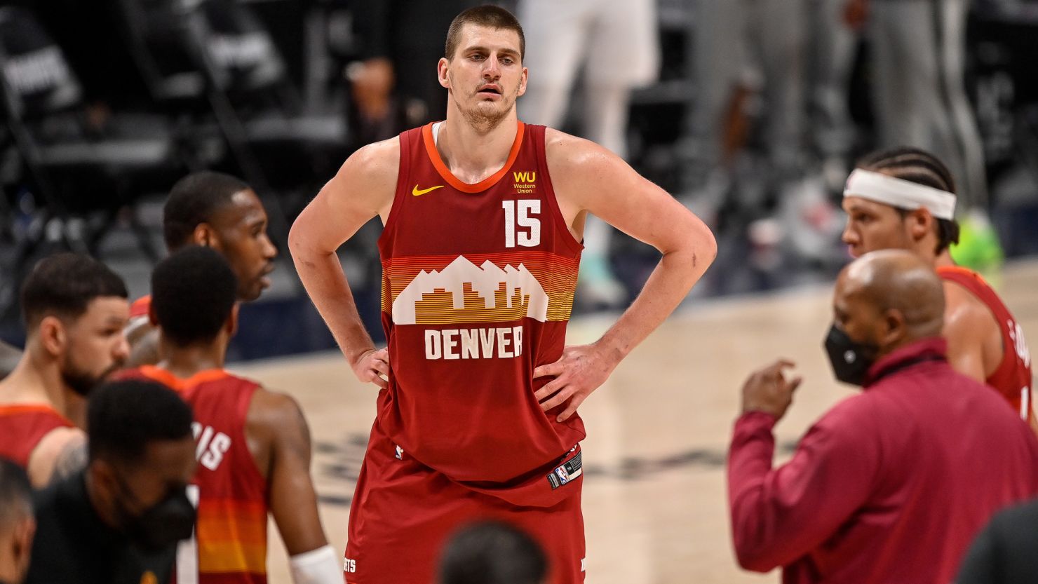 Nikola Jokic #15 led the Denver Nuggets to last season's Western Conference finals averaging 29.8 points and 11.6 rebounds in the playoffs.