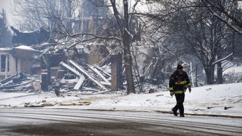 A destroyed home is covered in snow in Louisville, Colorado, on Friday, December 31, 2021.