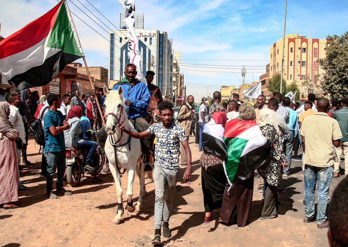 Sudanese demonstrators rally in al-Daim neighbourhood in the capital Khartoum on January 2, 2022, amid calls for pro-democracy rallies in "memory of the martyrs" killed in recent protests. 