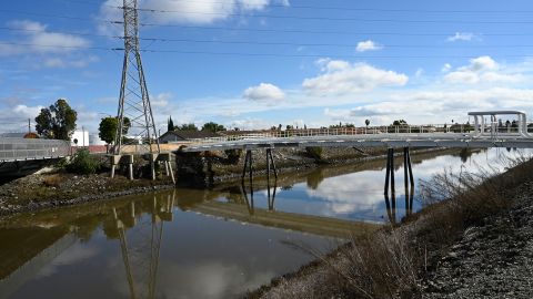 The Dominguez Channel flows south into Los Angeles Harbor.