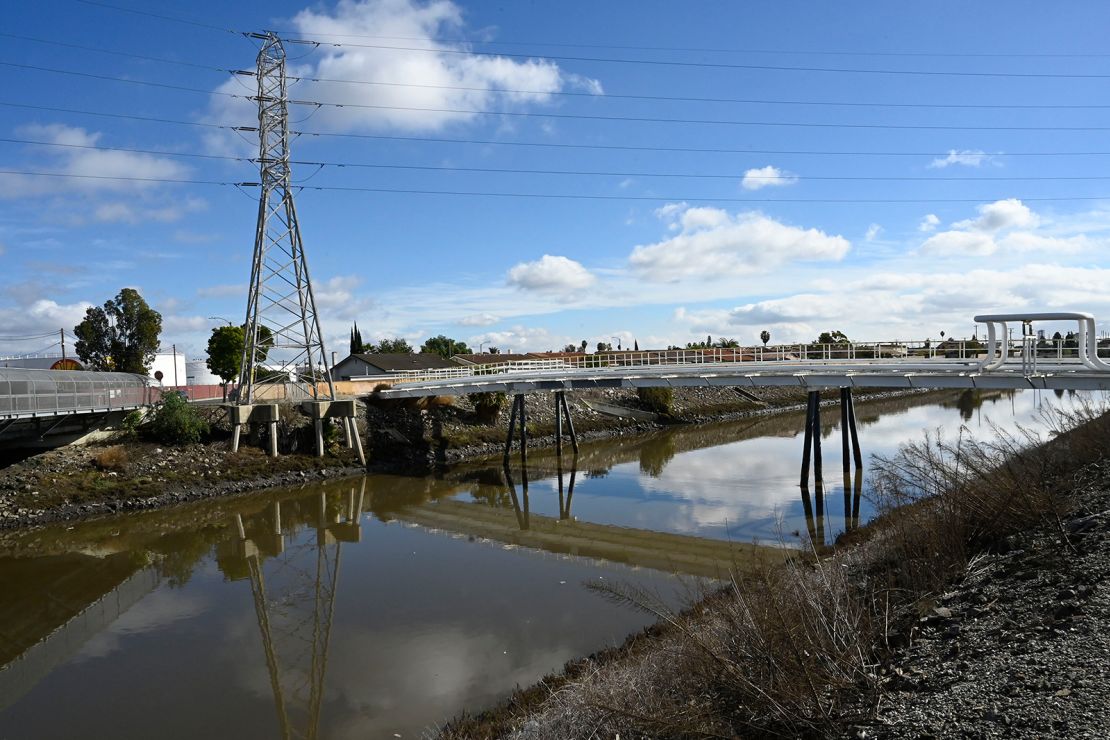 The Dominguez Channel flows south into Los Angeles Harbor.