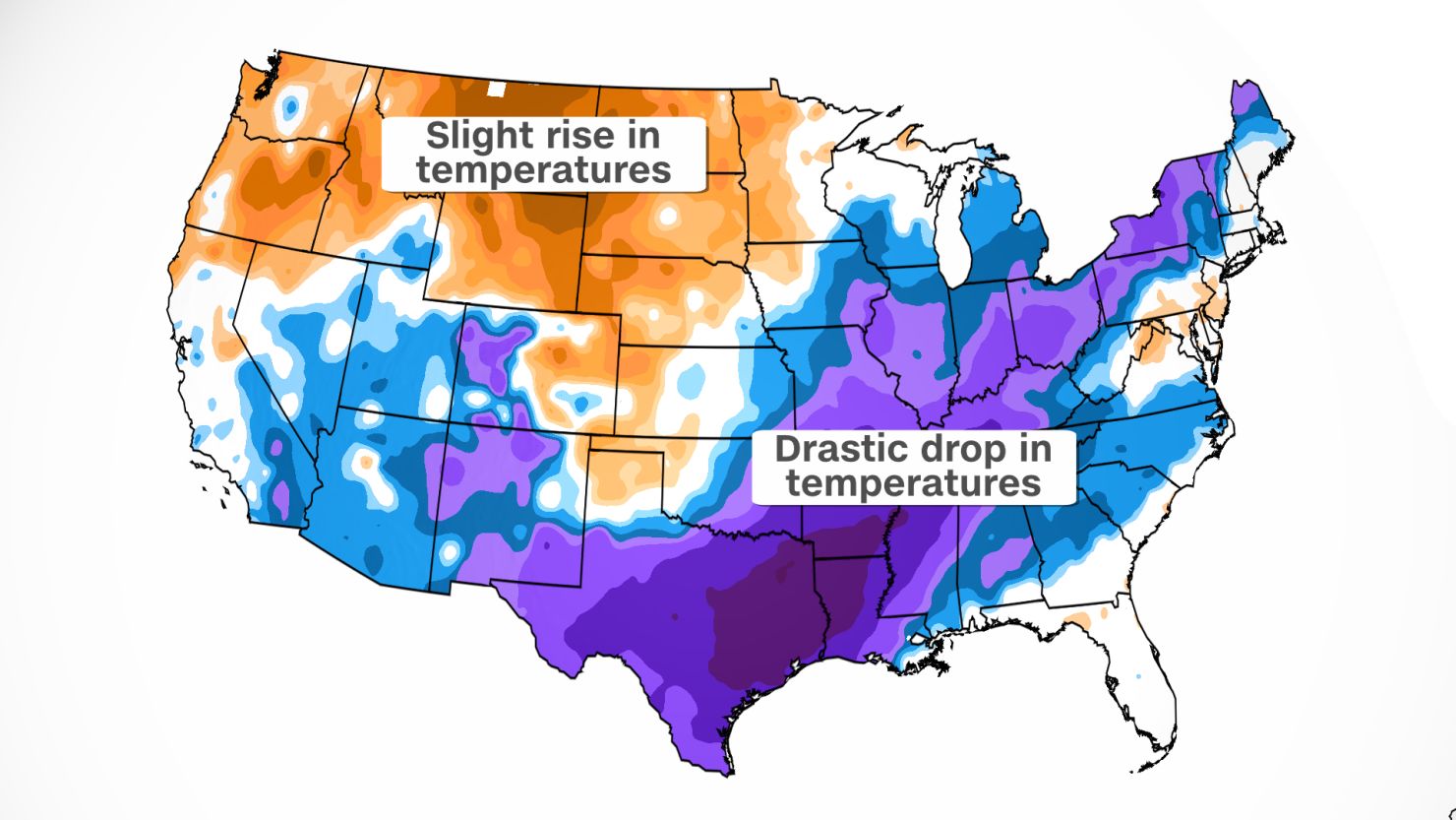 Many areas across the South experienced a dramatic temperature drop in 24 hours.