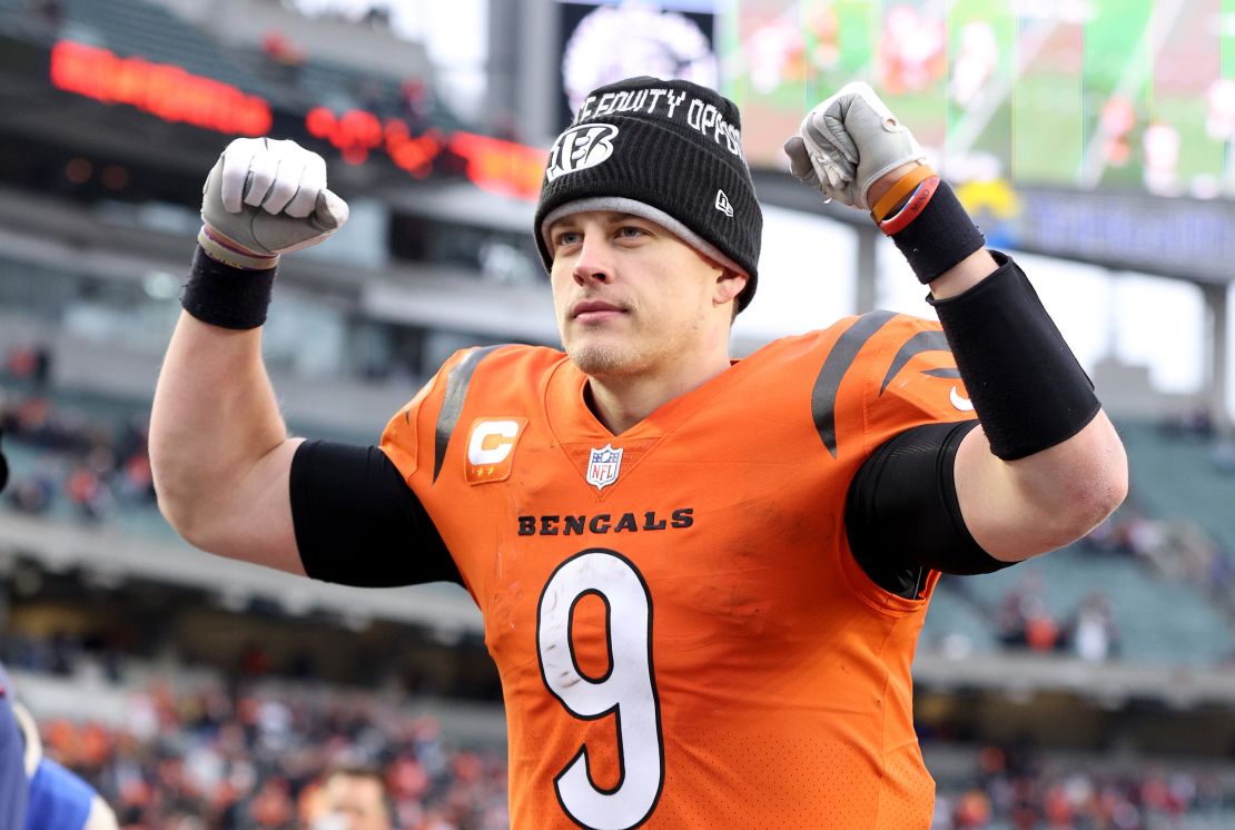 Burrow celebrates after the game against the Kansas City Chiefs.