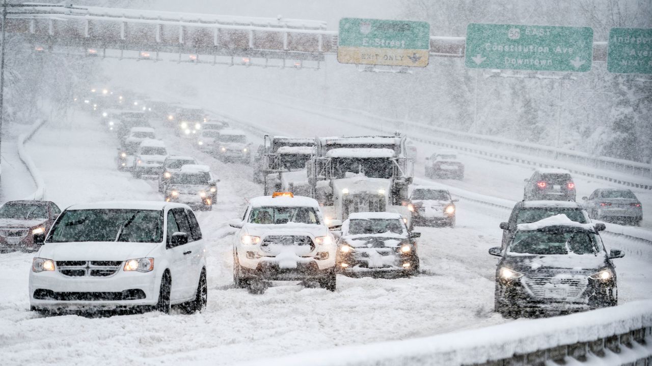 Traffic came to a standstill on the Theodore Roosevelt Bridge heading intro Virginia from Washington, DC, on Monday, January 3, 2022.