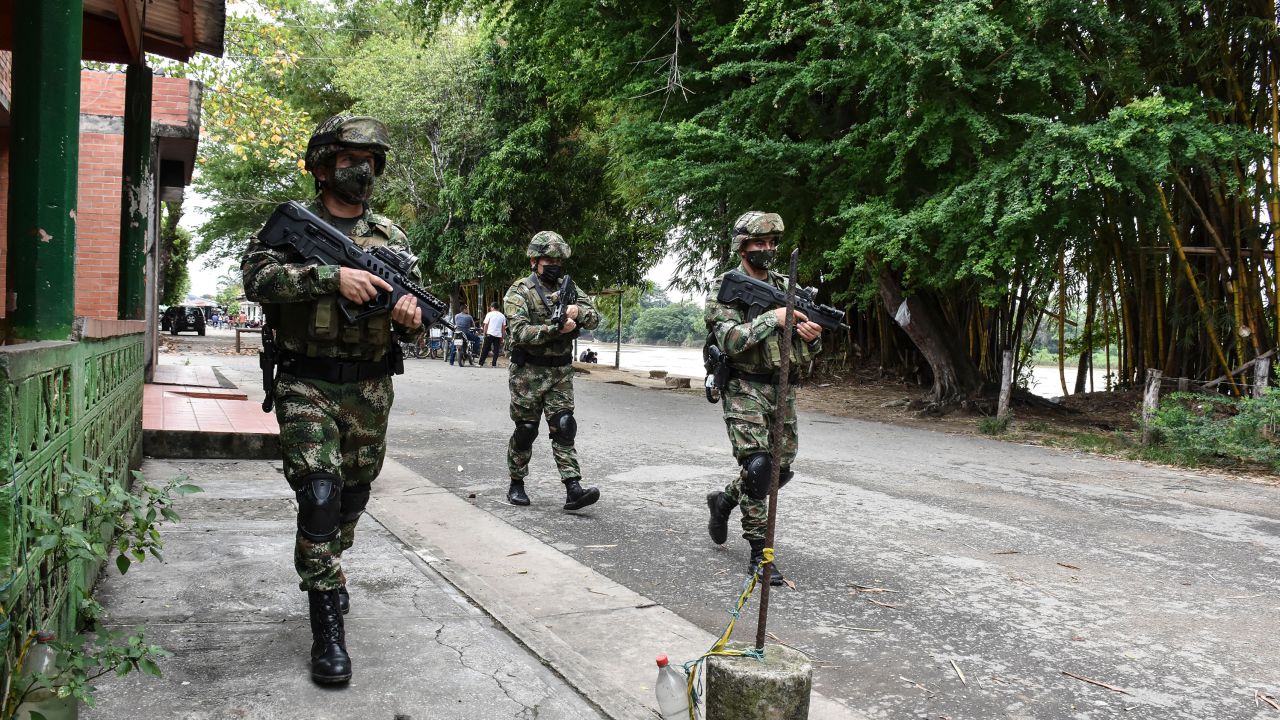 Colombian soldiers on patrol in Aracua, Colombia last March.