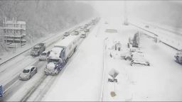 This image provided by the Virginia department of Transportation shows a closed section of Interstate 95 near Fredericksburg, Virginia, on January 3, 2022. 