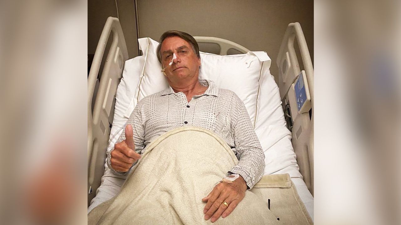 Bolsonaro posted this image of himself in hospital on his official Twitter feed.