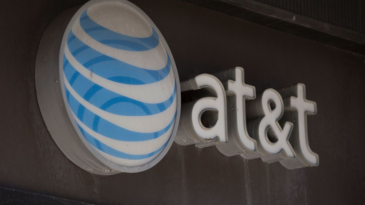 The AT&T logo is seen outside a building in Washington, DC, on July 9, 2019. (Photo by Alastair Pike / AFP)        (Photo credit should read ALASTAIR PIKE/AFP via Getty Images)