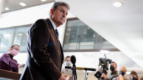 Sen. Joe Manchin (D-WV) speaks to reporters outside of his office on Capitol Hill on January 4, 2022 in Washington, DC. 