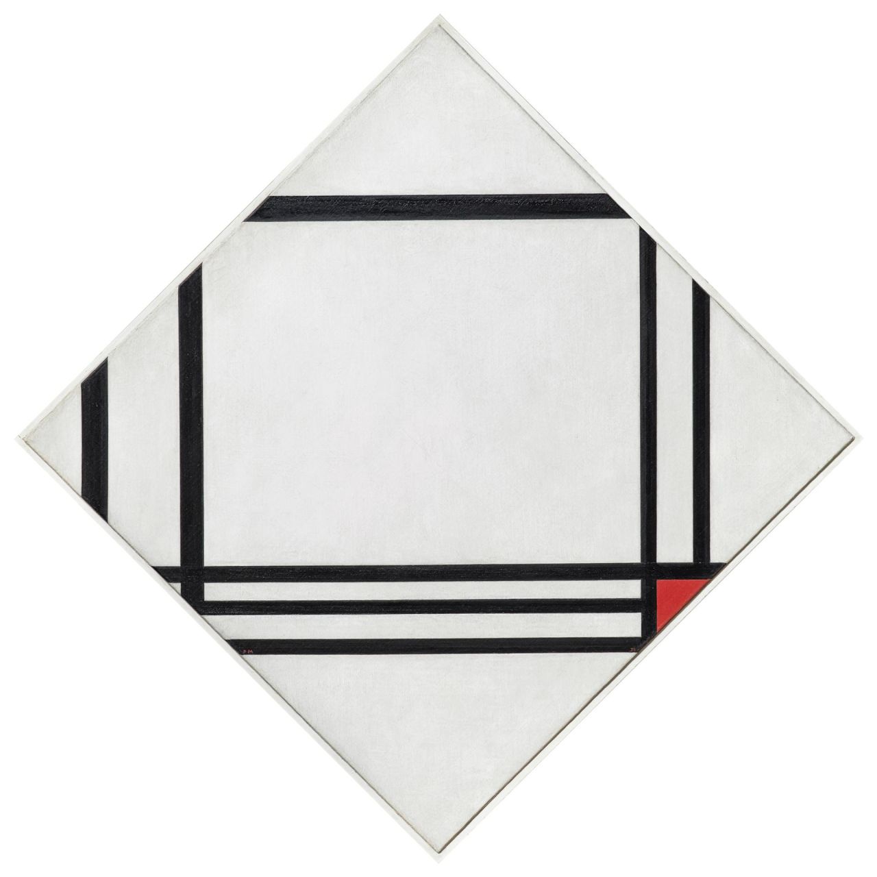 Piet Mondrian, "Lozenge Composition with Eight Lines and Red (Picture no. III)," 1938.