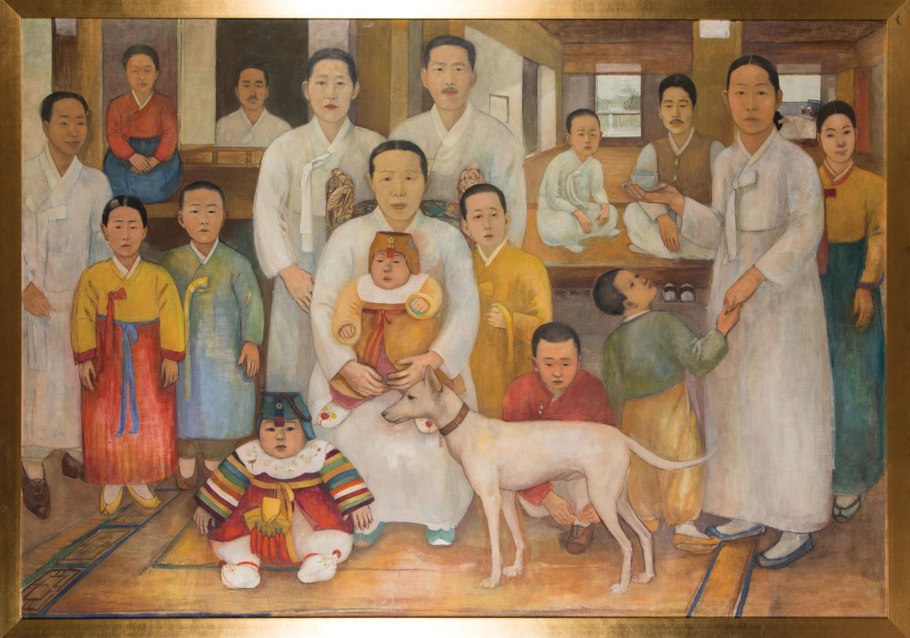 The painting "Family" was created by Pai Unsung between 1930 and 1935 when Korea was under Japanese rule.
