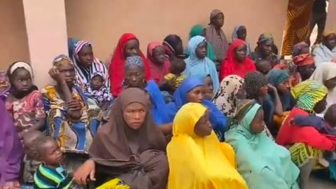 Women and children rescued from kidnappers in Nigeria's northwestern Zamfara State in January 2022.