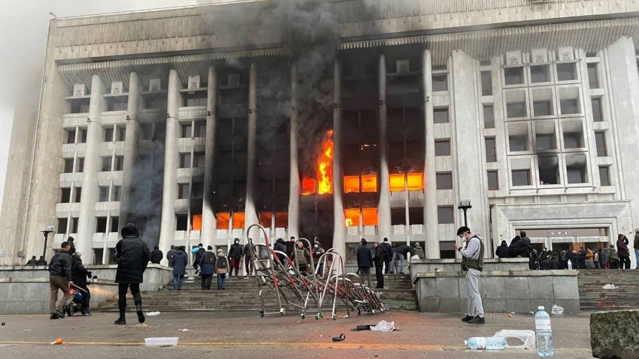 Protesters set fire to the city administration building in Almaty, Kazakhstan's largest city, on January 5.
