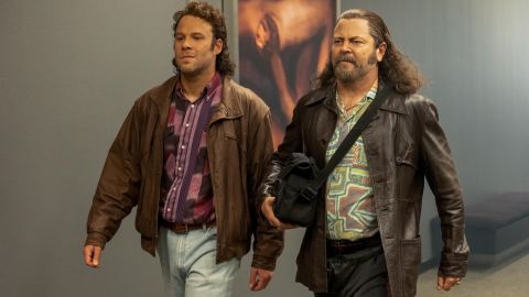 Gauthier (Seth Rogen) and Miltie (Nick Offerman), in "Pam & Tommy."