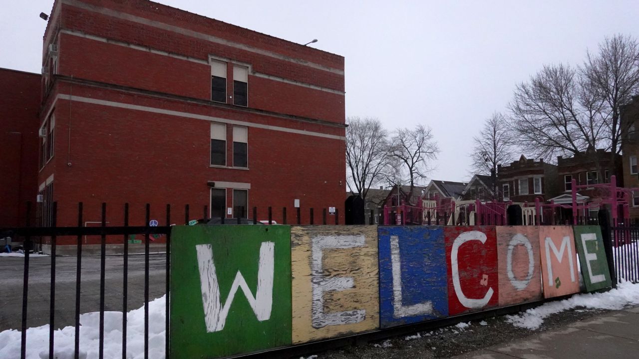 A sign outside Lowell Elementary School welcomes students on Wednesday, January 5, 2022, in Chicago. Classes at Chicago public schools were canceled Wednesday by the school district after the teachers' union voted to return to virtual learning, citing unsafe conditions in the schools as the Omicron variant of the coronavirus continues to spread.