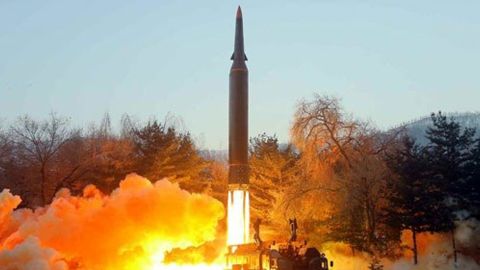 A photo appearing to show North Korea testing its latest missile on January 5 published by North Korean state newspaper Rodong Sinmun.