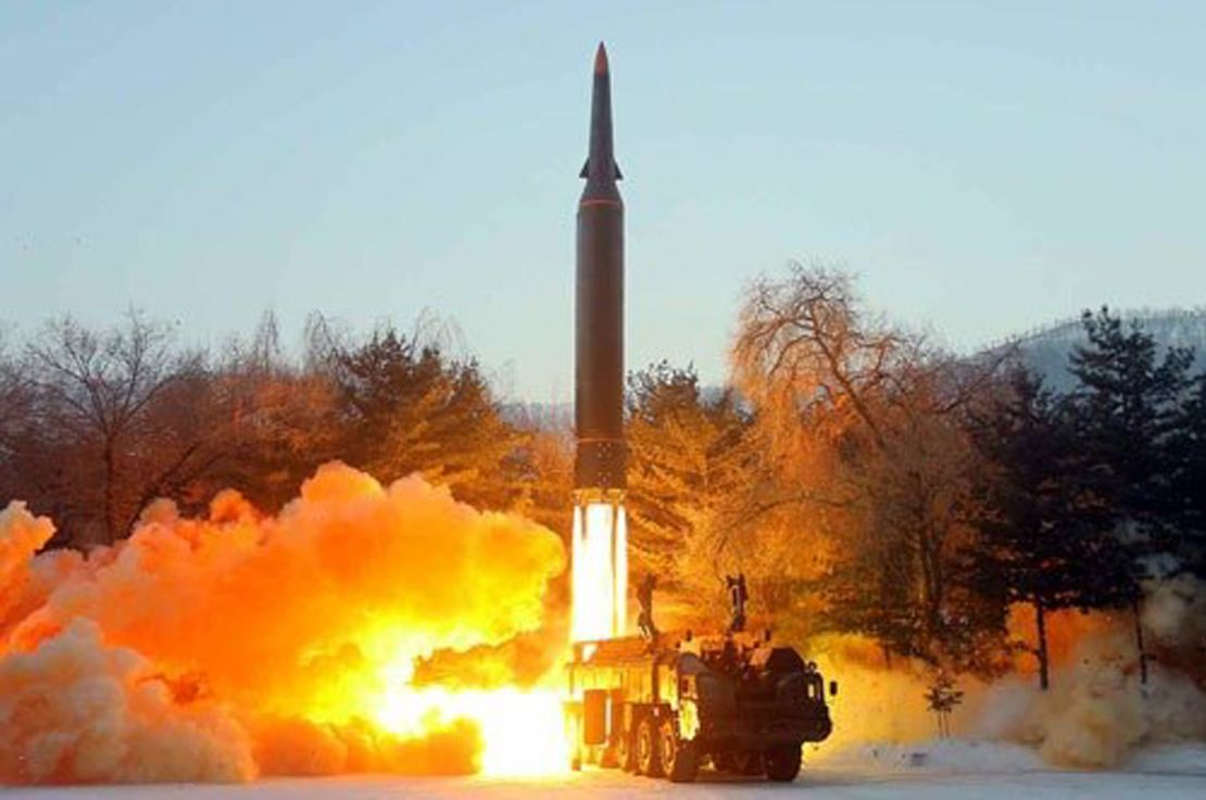 A photo appearing to show North Korea testing its latest missile on January 5 published by North Korean state newspaper Rodong Sinmun.