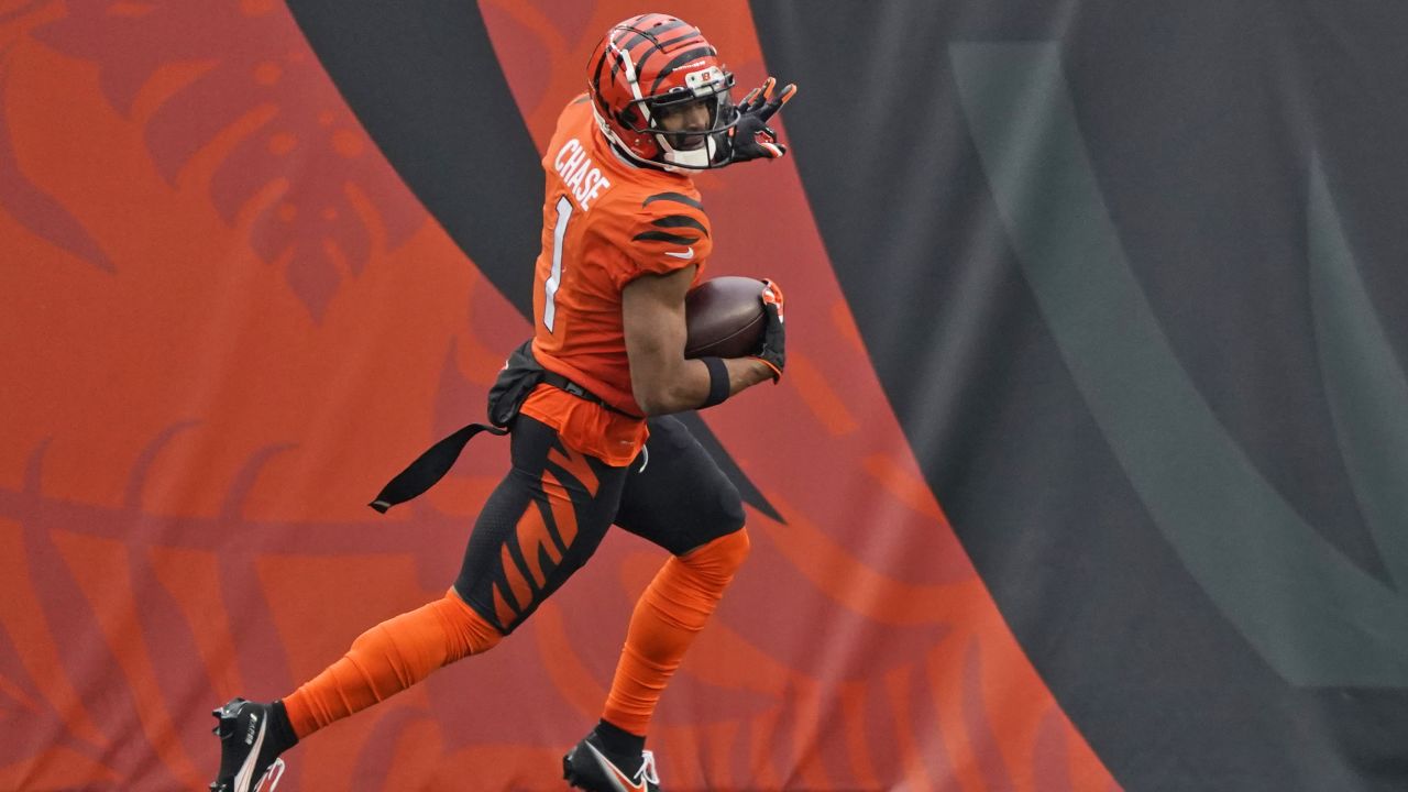Chase celebrates after scoring a touchdown against the Kansas City Chiefs.