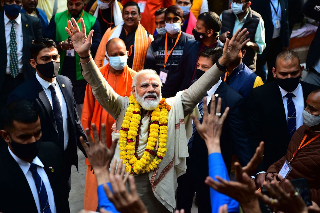 Indian Prime Minister Narendra Modi inauguratea the Kashi Vishwanath Dham Corridor, Varanasi, on December 13, 2021.