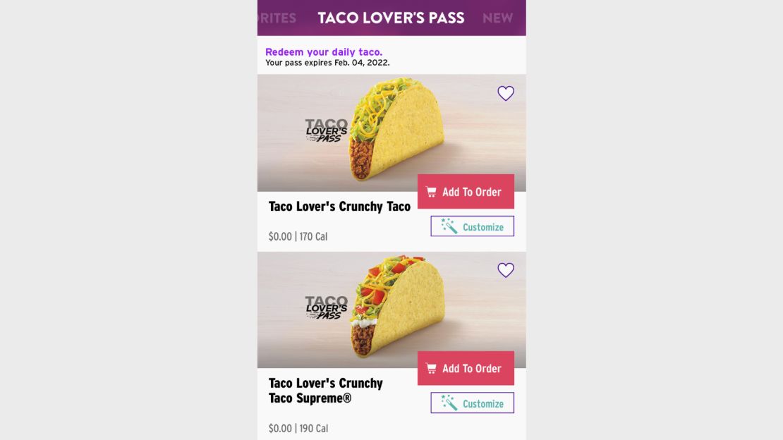 The Taco Lover's Pass is only available in the Taco Bell app.