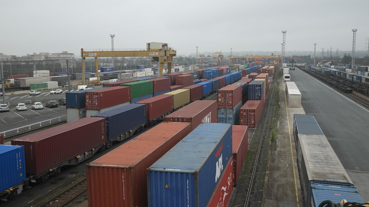 Aerial view of Valenton, France, freight station, destination of the 6,000-mile train journey from Xi'an, China.