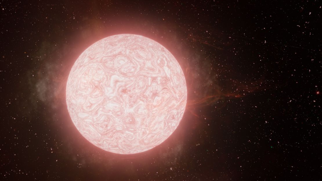 This artist's impression shows a red supergiant star expelling gas in the final year of its life.