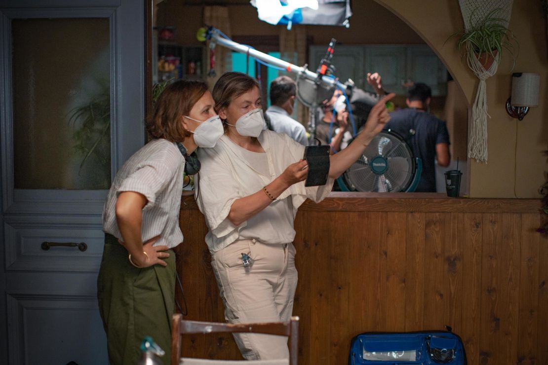 Director Maggie Gyllenhaal and cinematographer Hélène Louvart on the set of "The Lost Daughter."