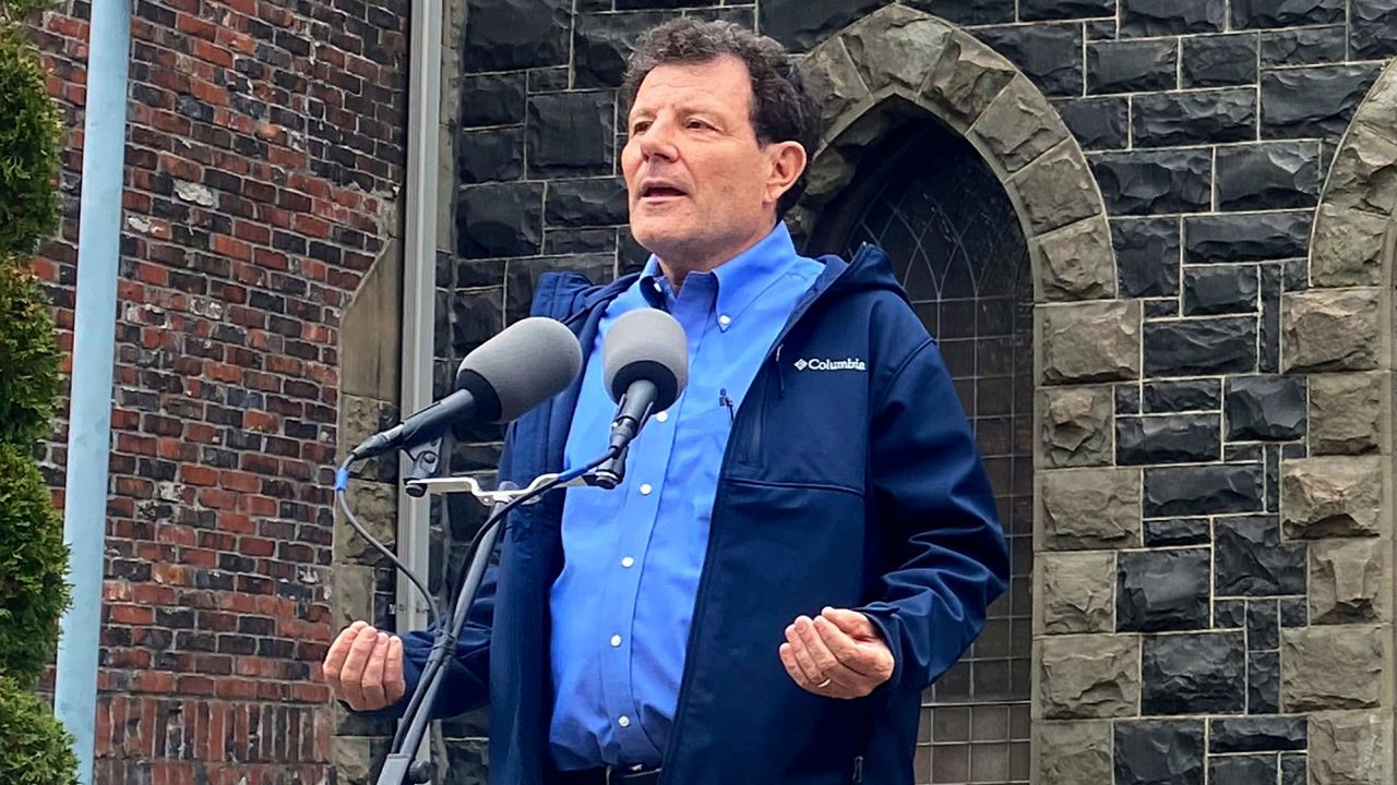 Former New York Times journalist Nicholas Kristof talks about his candidacy for governor of Oregon on Oct. 27, 2021, in Portland, Oregon.