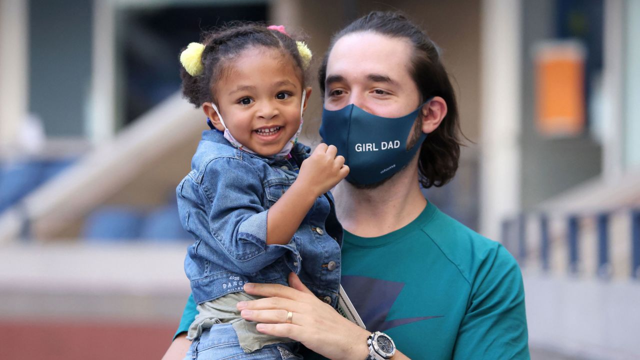 Alexis Ohanian and Alexis Olympia Ohanian Jr., husband and daughter of Serena Williams, attend the US Open Women's Singles third round match between Serena Williams and Sloane Stephens at USTA Billie Jean King National Tennis Center on September 5, 2020.