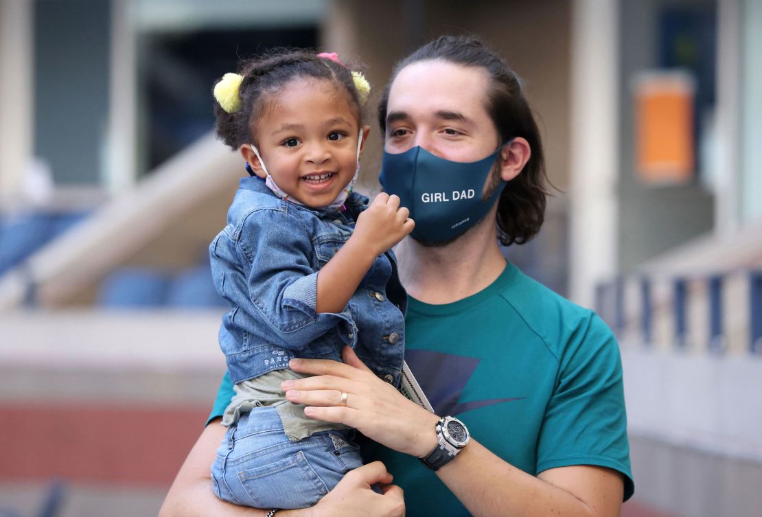 Alexis Ohanian and Alexis Olympia Ohanian Jr., husband and daughter of Serena Williams, attend the US Open Women's Singles third round match between Serena Williams and Sloane Stephens at USTA Billie Jean King National Tennis Center on September 5, 2020.