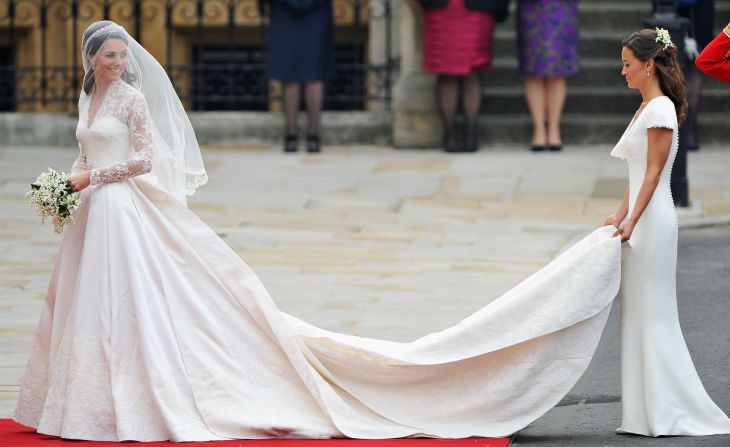 At her wedding to Prince William, Duke of Cambridge, the she opted for an intricate gown designed by Sarah Burton for Alexander McQueen. The lace was so delicate, seamstresses had to wash their hands every thirty minutes to keep the strands pristine.