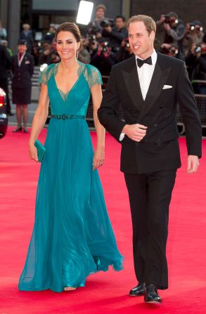 Jenny Packham is responsible for many of the royal's red-carpet looks, including this turquoise ensemble the duchess wore to the British Olympic Team GB gala event in 2012.