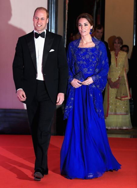 And again in 2016, the duchess donned an embellished sapphire blue Jenny Packham gown for a charity gala held at the Taj Mahal.