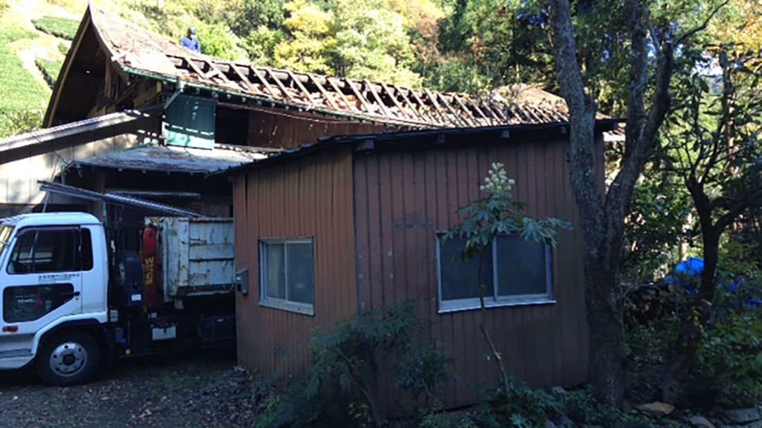 <strong>Before: </strong>The owner of the original property agreed to sell it after the roof fell in. Kikuchi's first task was to repair it.  
