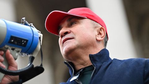 Srdan Djokovic addresses a rally in front of Serbia's National Assembly in Belgrade on Thursday.