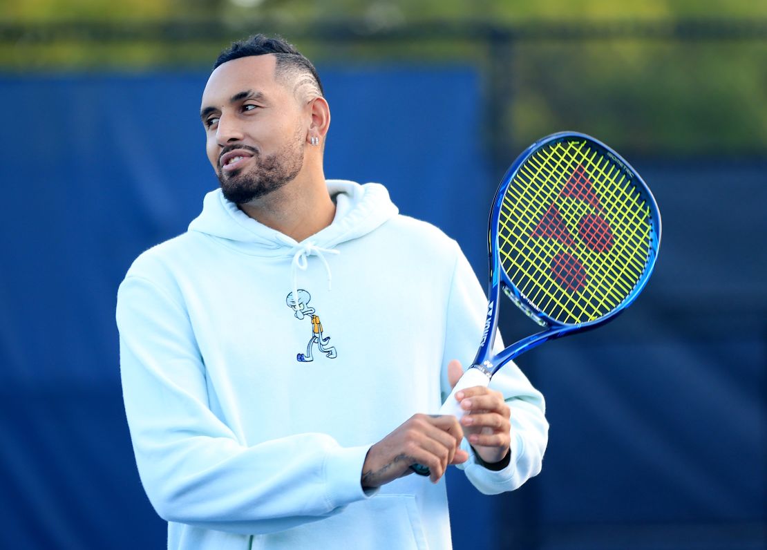 Kyrgios is seen running a kids tennis clinic in Boston ahead of last year's Laver Cup.