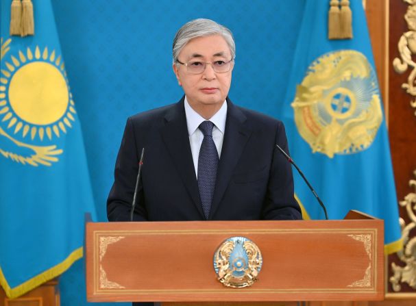 Kazakhstan President Kassym-Jomart Tokayev speaks during a televised address to the nation January 7. He said he had ordered security forces to <a href="index.php?page=&url=https%3A%2F%2Fwww.cnn.com%2F2022%2F01%2F07%2Fasia%2Fkazakhstan-kassym-jomart-tokayev-address-intl%2Findex.html" target="_blank">"kill without warning"</a> to crush the violent protests that have paralyzed the former Soviet republic.