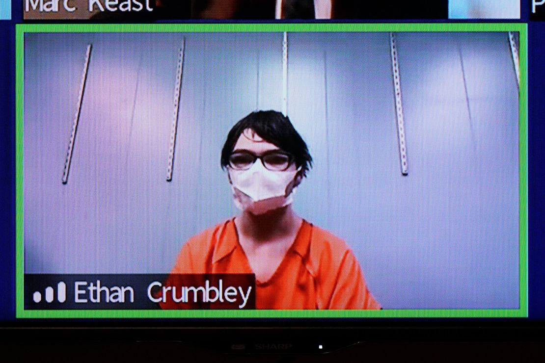 Ethan Crumbley appears in a court hearing Friday through video conference in Oakland County, Michigan.