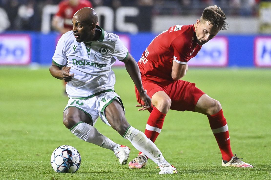 Bachirou (left) competes for the ball while playing for Omonia last August.