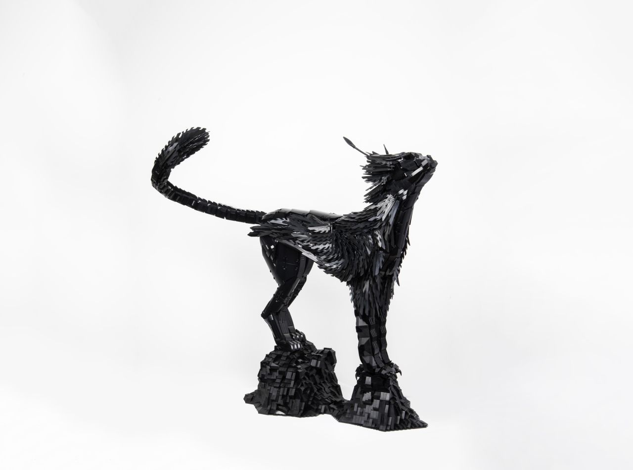 Named "Kadeesa" by his wife, this cat sculpture draws on the griffin, a mythological creature that is both lion and eagle, creating what Nimako calls a "griffyx."