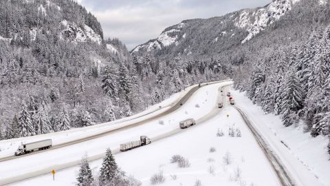 Interstate 90, seen here near Snoqualmie Pass on Tuesday, will probably remain closed until Sunday, according to the state's department of transportation.