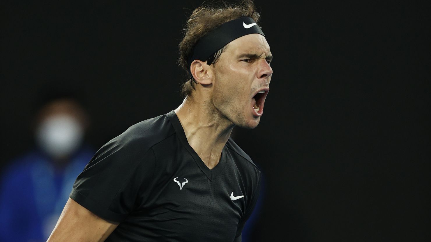 Nadal reacts during his victory against Maxime Cressy.